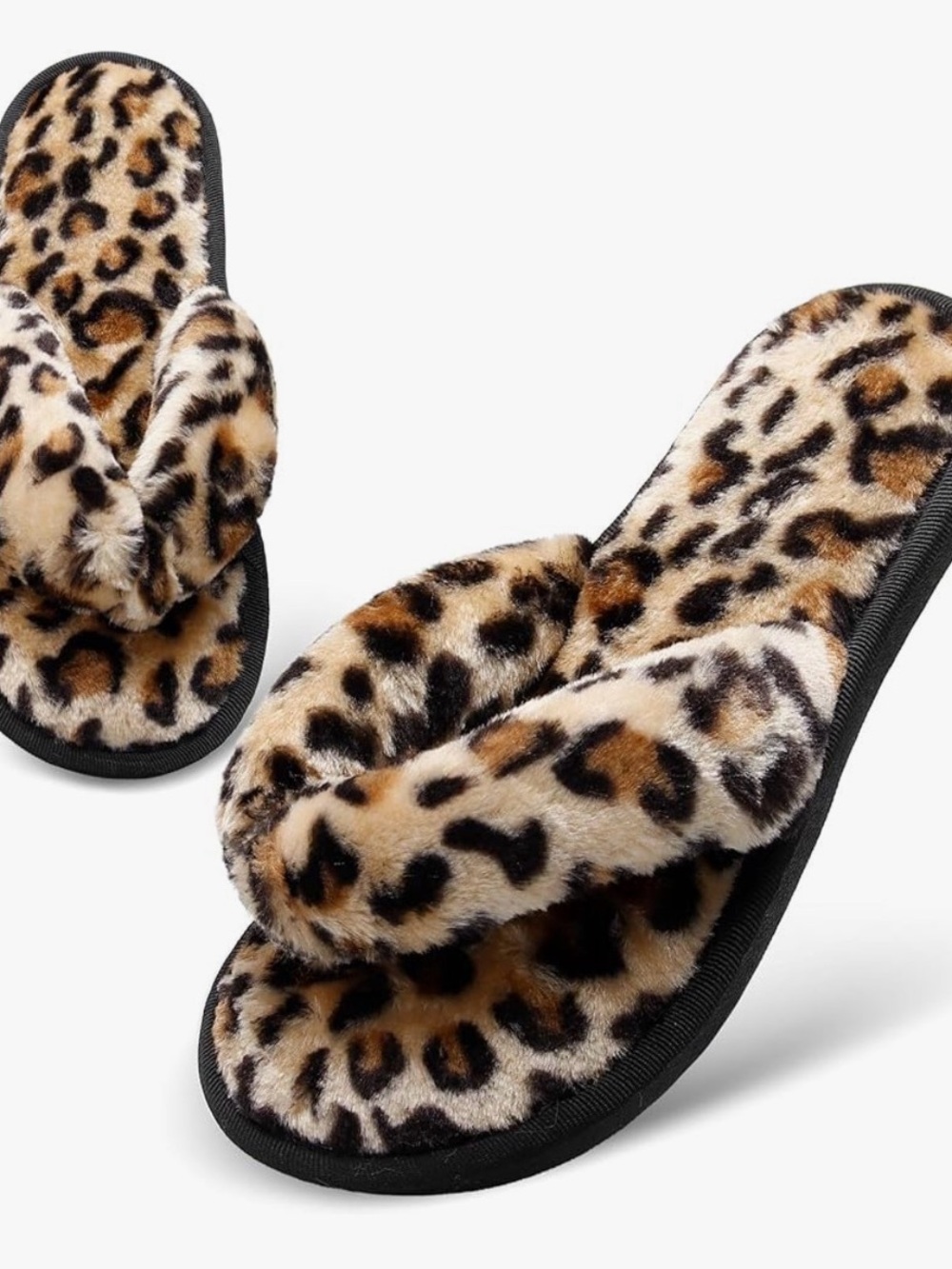 Faux Fur Leopard Print Slide Slippers - Women size 7.5-8 nwot